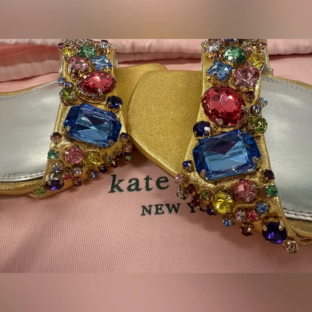 kate spade Gold Jeweled T-Strap Heels “treasure” Brand New Without Box